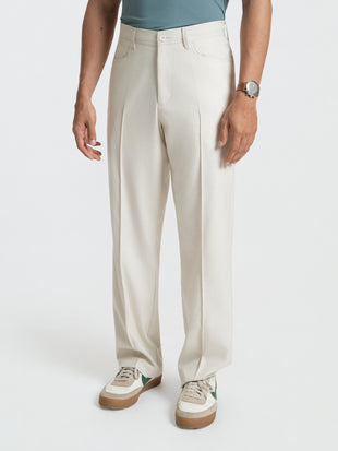 Korean Beige Relaxed Fit Pintuck Pants