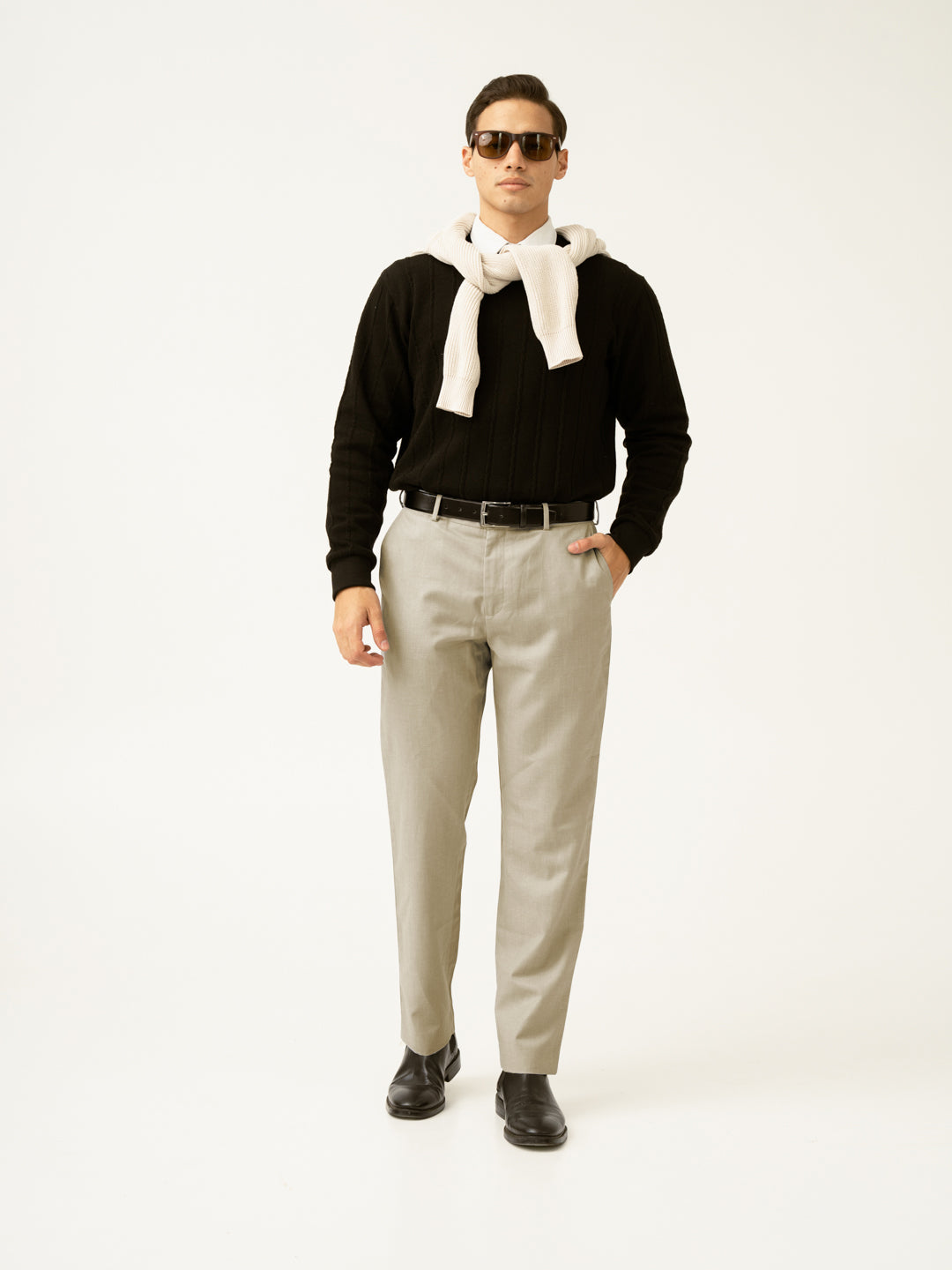Flanor Beige Melange Stretch Formal Pants