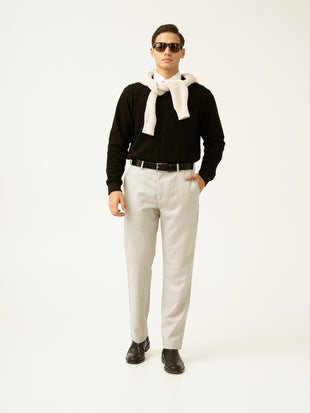 Elara Cream Melange Stretch Formal Pants