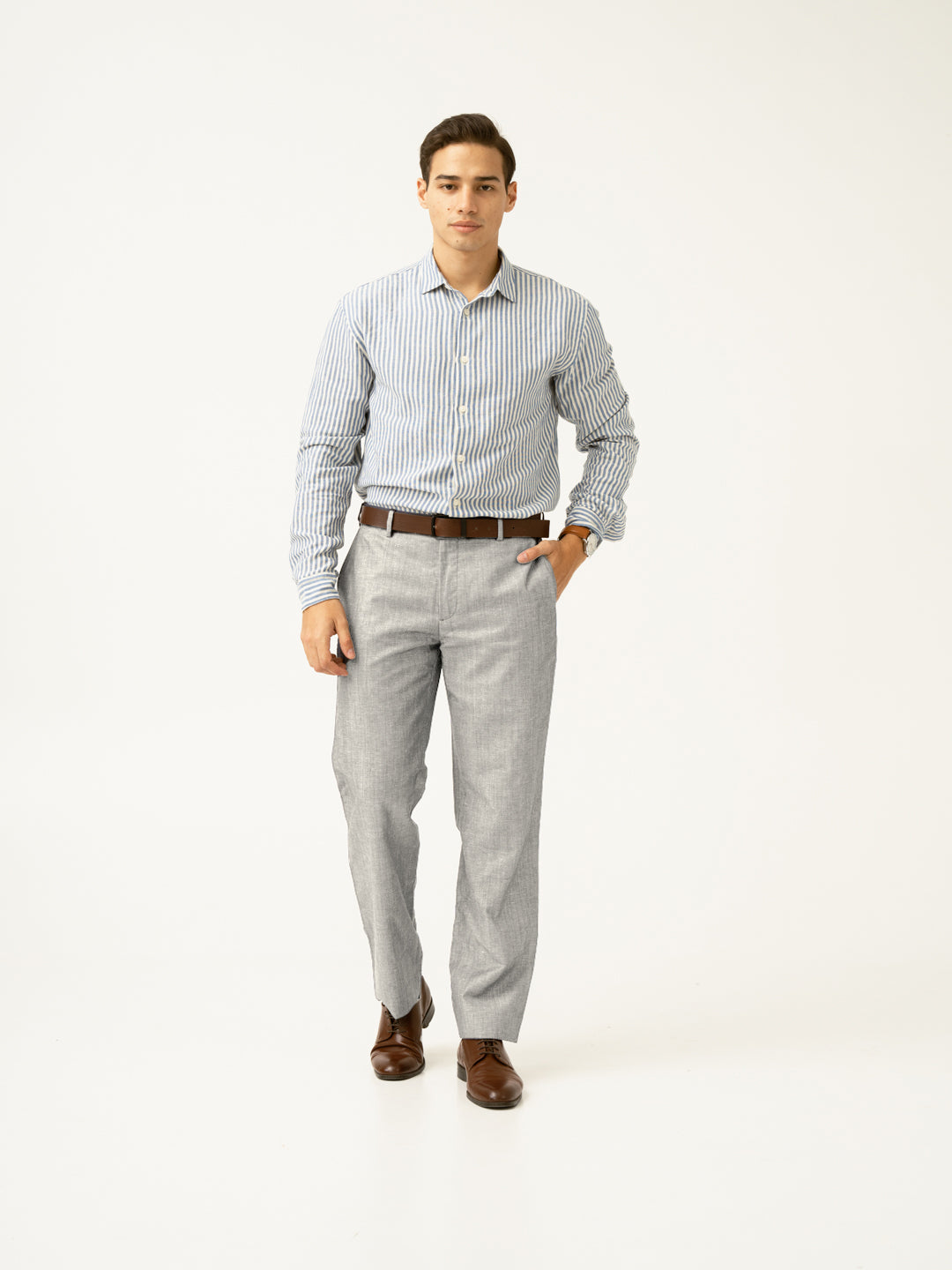Caligo Grey Melange Stretch Formal Pants