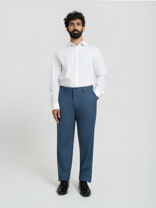 Dynasty Blue Checks Relaxed Fit Formal Trousers