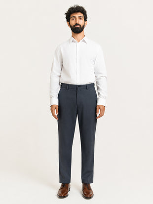 Ferron Grey Micro Checks Relaxed Fit Formal Trousers