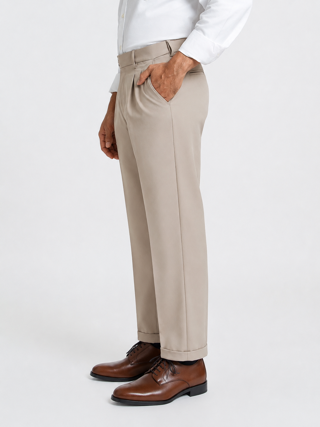 beige dress trousers Beige Business Casual Slim Fit Men's Suit Trousers Beige / 34W X 32L