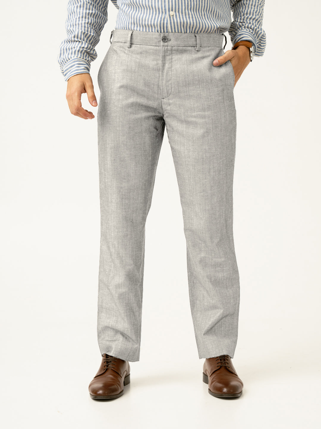Caligo Grey Melange Stretch Formal Pants