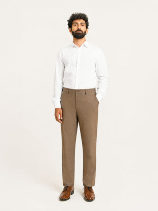 Terraforge Brown Micro Checks Relaxed Fit Formal Trousers