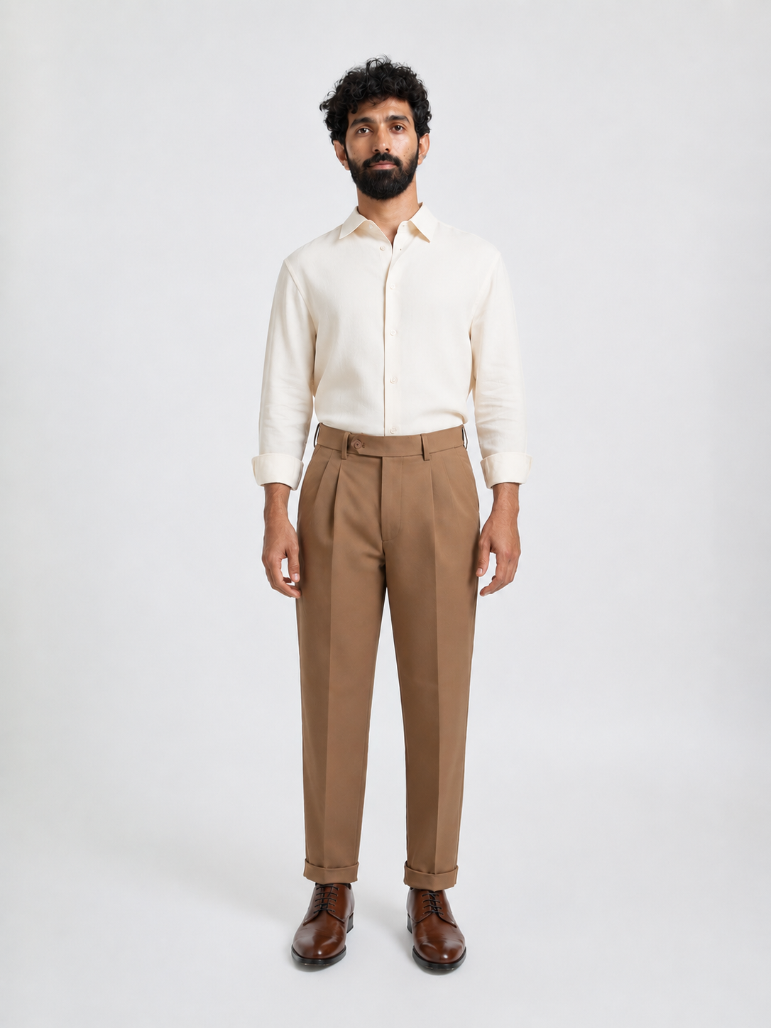 Japanese Brown Straight Fit Pleated Formal Trousers