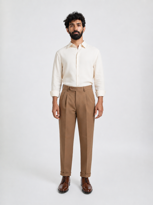Japanese Brown Straight Fit Pleated Formal Trousers