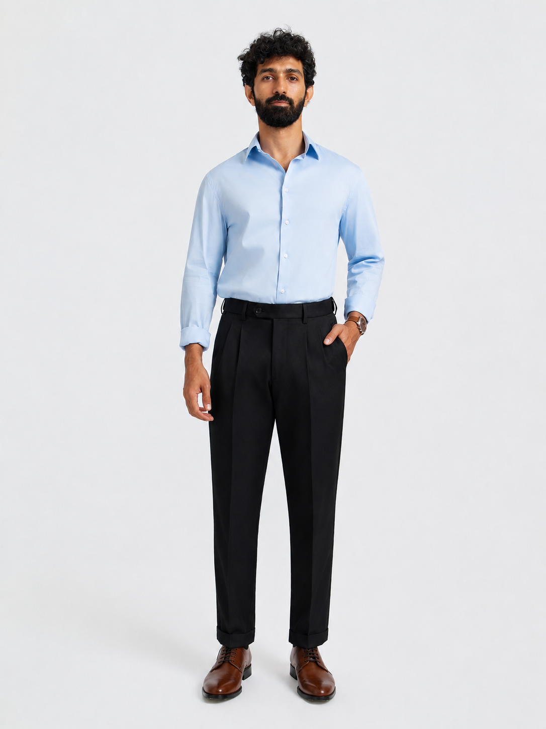 Japanese Black Straight Fit Pleated Formal Trousers