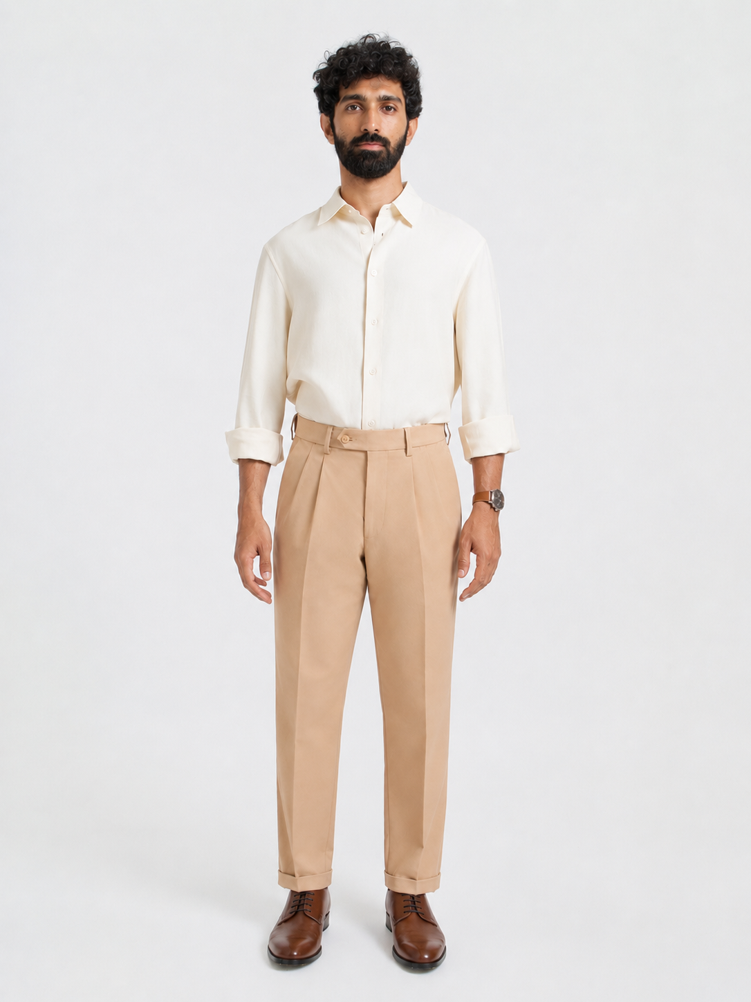 Japanese Khaki Straight Fit Pleated Formal Trousers