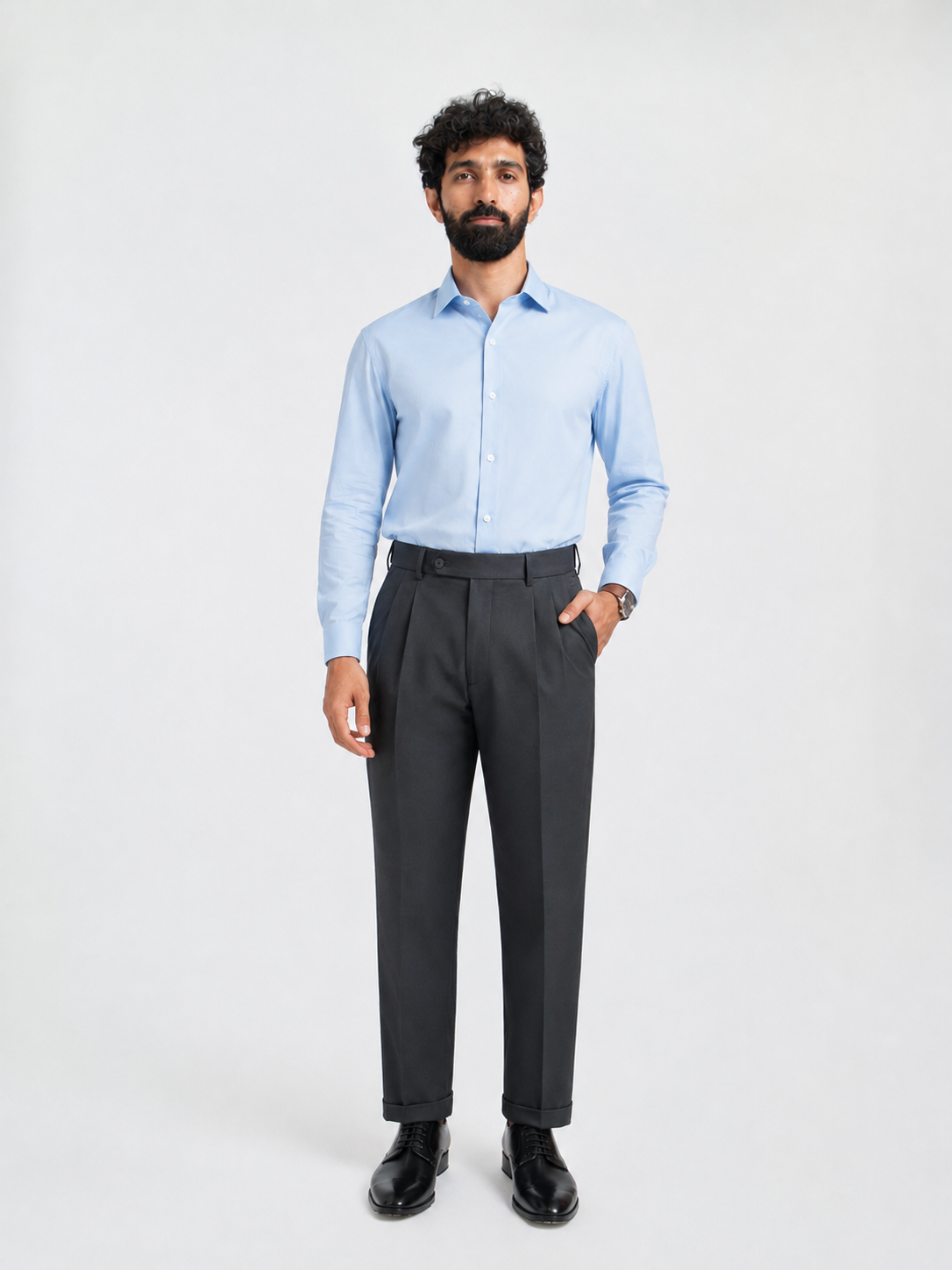 Japanese Grey Straight Fit Pleated Formal Trousers
