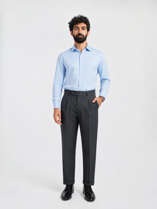 Japanese Grey Straight Fit Pleated Formal Trousers