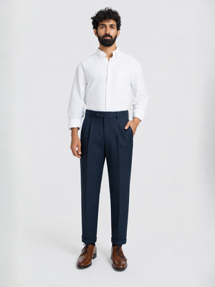 Japanese Navy Straight Fit Pleated Formal Trousers