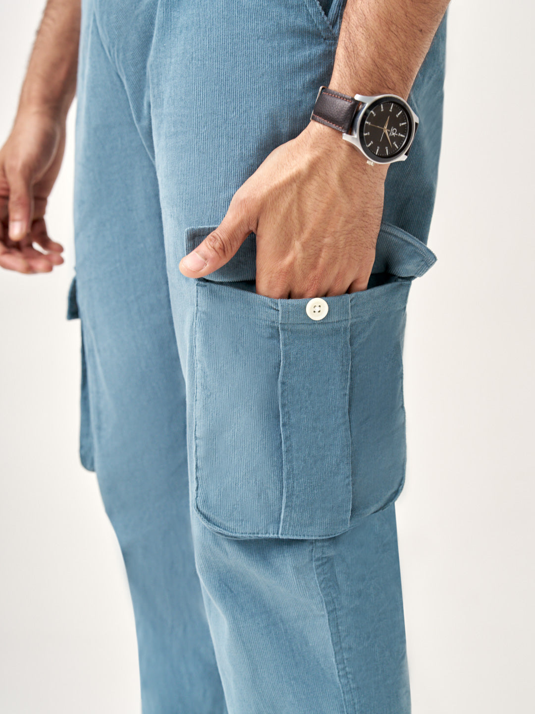 BoraBora Blue Corduroy Stretch Cargo Pants