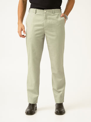 Sorrel Green Melange Stretch Formal Pants