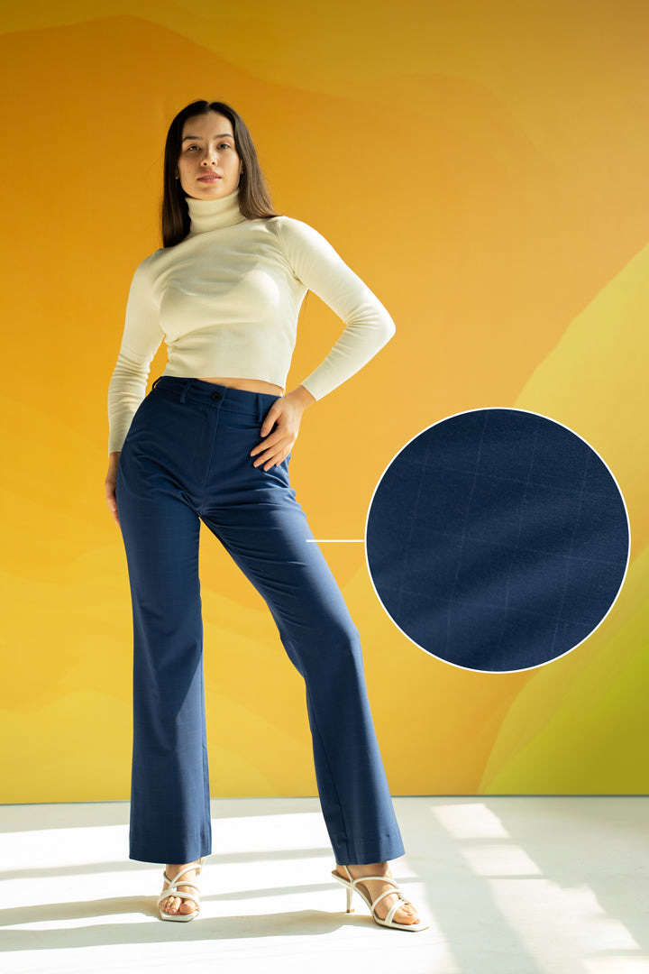 Electric Blue Checks Women Formal Pants