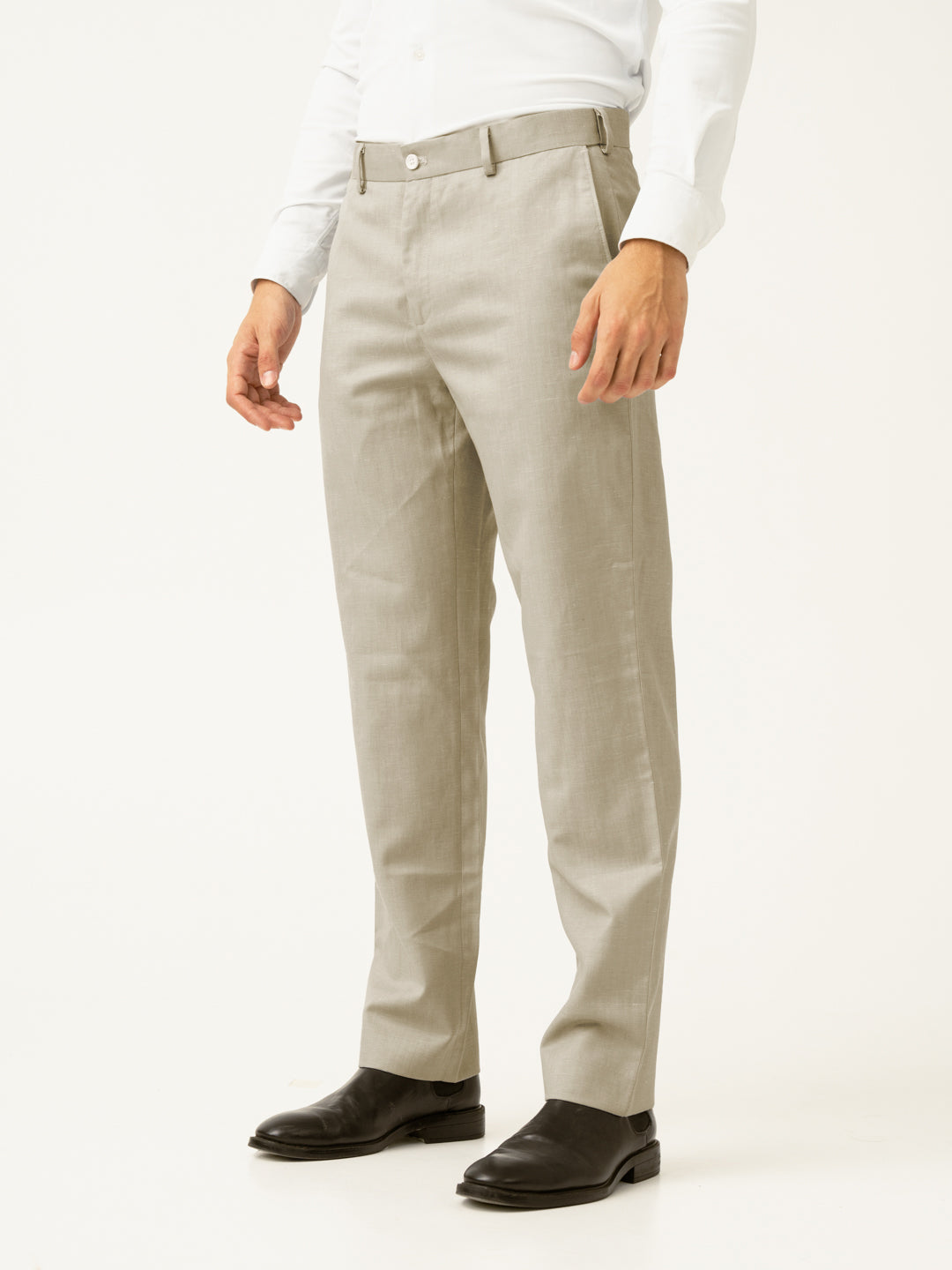 Flanor Beige Melange Stretch Formal Pants