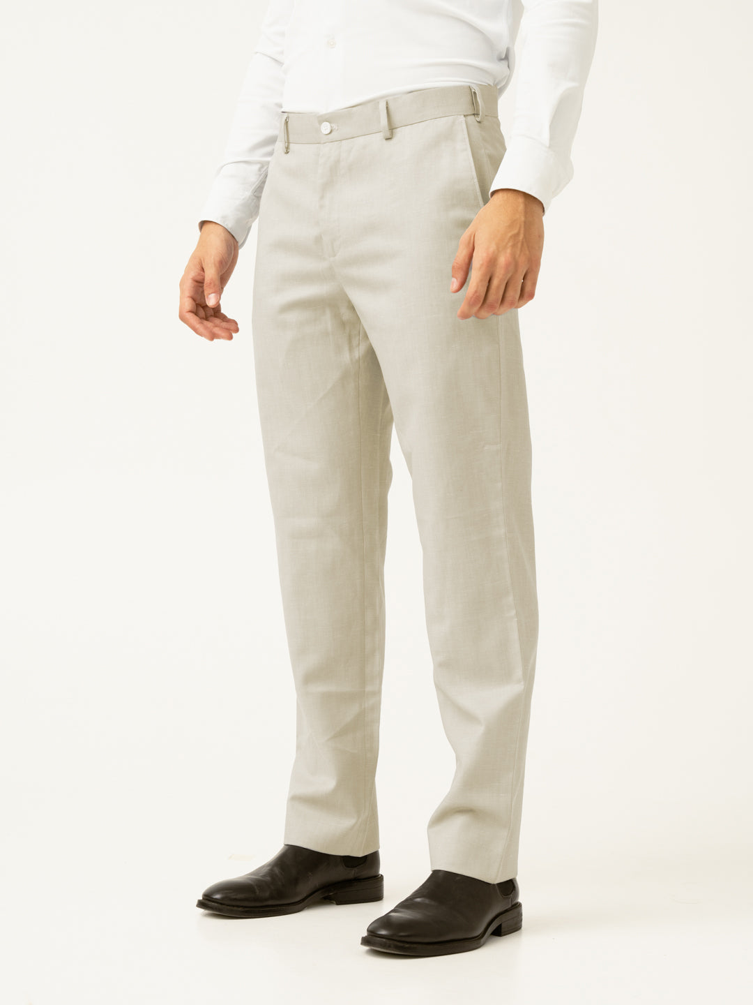 Elara Cream Melange Stretch Formal Pants