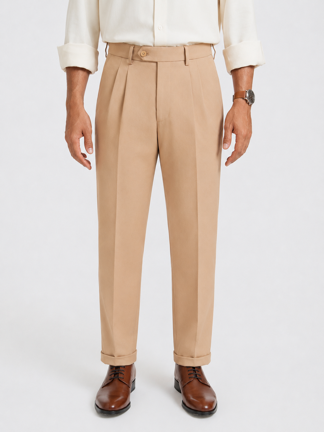 Japanese Khaki Straight Fit Pleated Formal Trousers