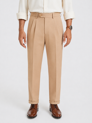 Japanese Khaki Straight Fit Pleated Formal Trousers