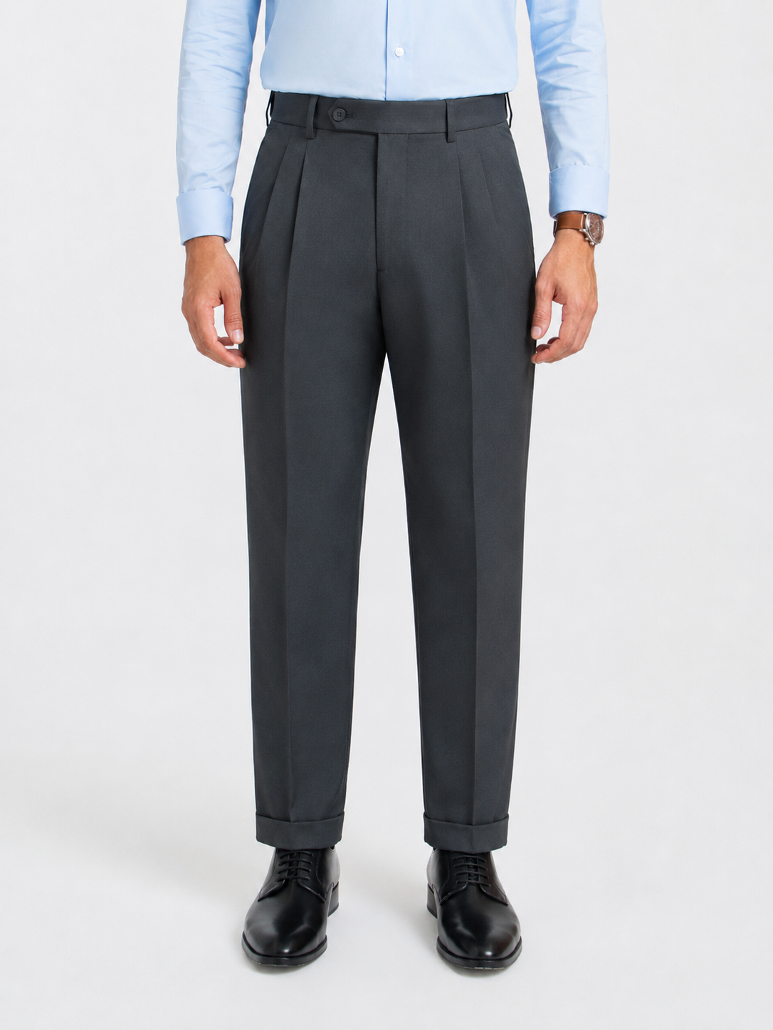 Japanese Grey Straight Fit Pleated Formal Trousers
