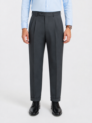 Japanese Grey Straight Fit Pleated Formal Trousers