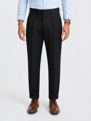 Japanese Black Straight Fit Pleated Formal Trousers