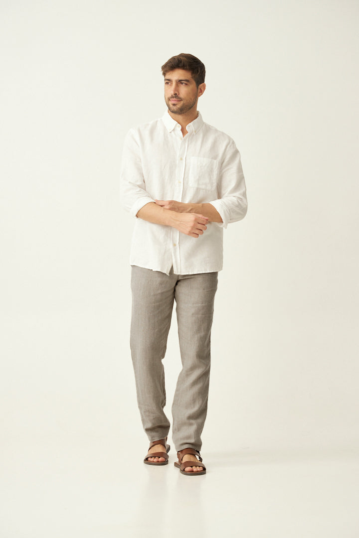 Oatmeal 100% Linen Pants
