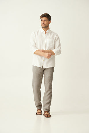 Oatmeal 100% Linen Pants