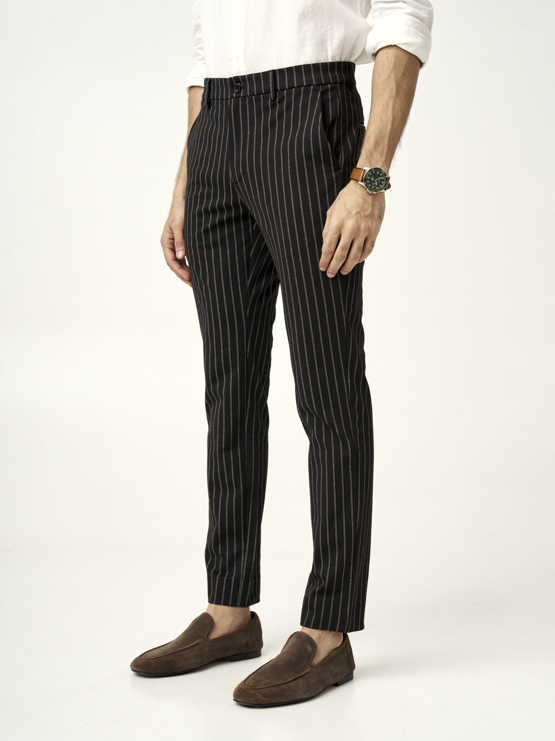 black striped dress pants Aesido Men's Business Casual Striped Pants Black / 42W X 34L