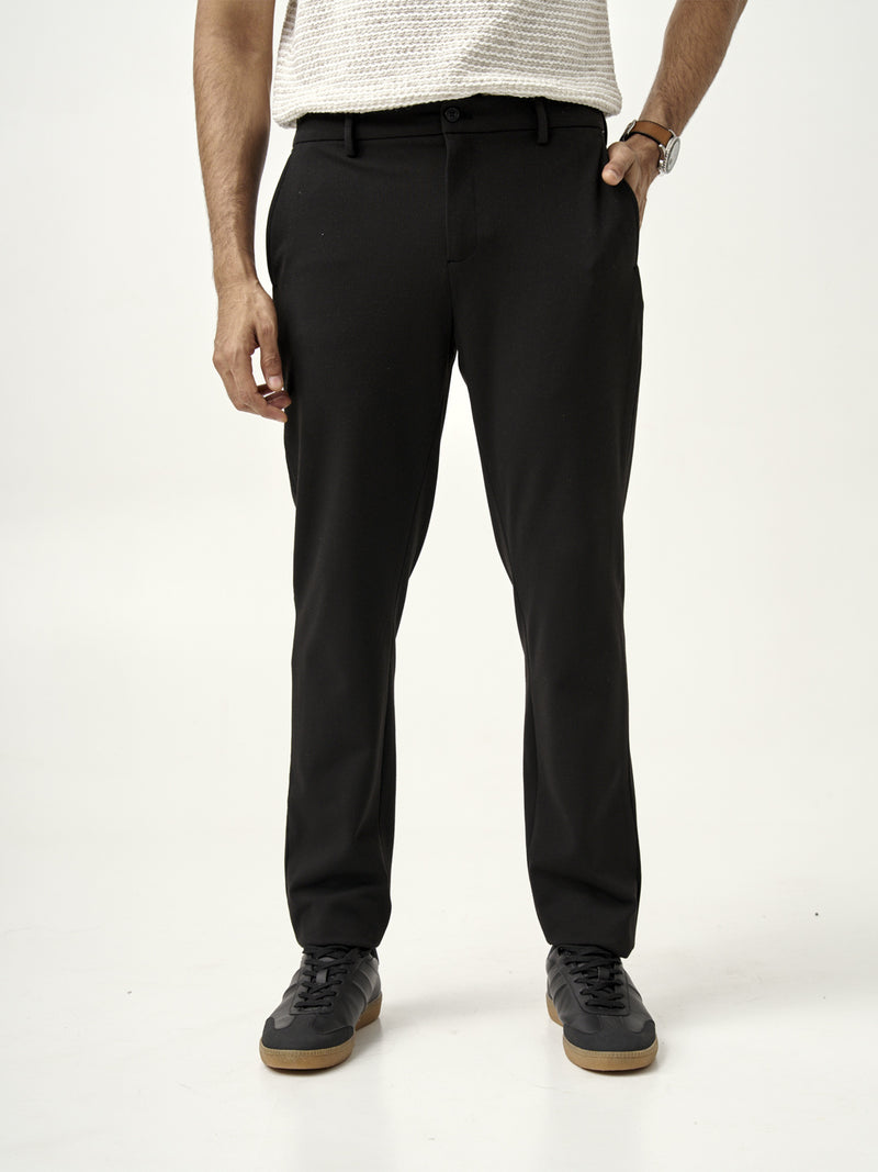 stretchy fabric feature of black pants from the Pant Project, double bloodstood