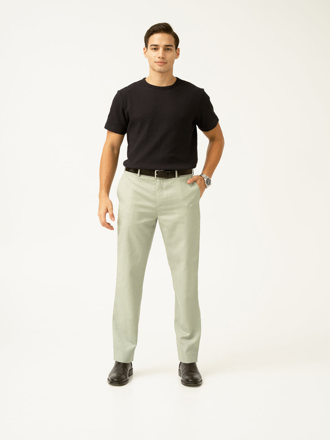 Sorrel Green Melange Stretch Formal Pants
