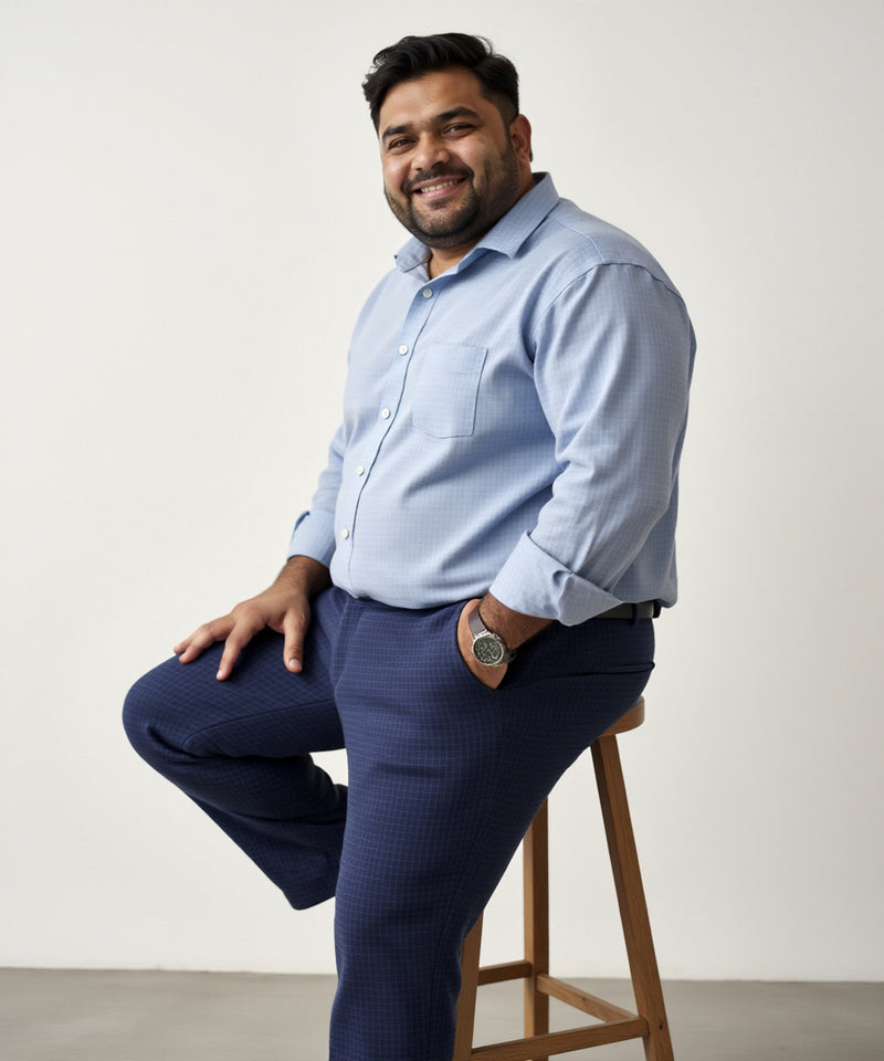 Navy Blue Checks Plus Size Power-Stretch Pants