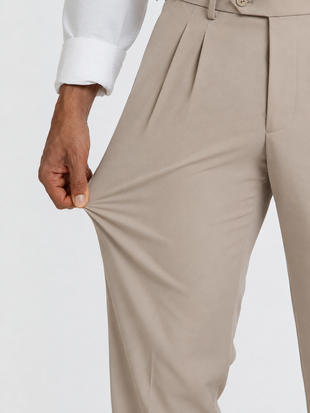 Japanese Beige Straight Fit Pleated Formal Trousers