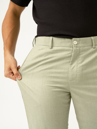 Sorrel Green Melange Stretch Formal Pants