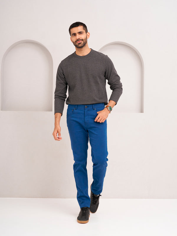 front view of imperial blue jeanos by pant project featuring casual style