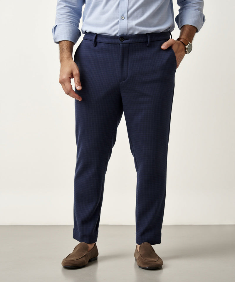 Navy Blue Checks Plus Size Power-Stretch Pants
