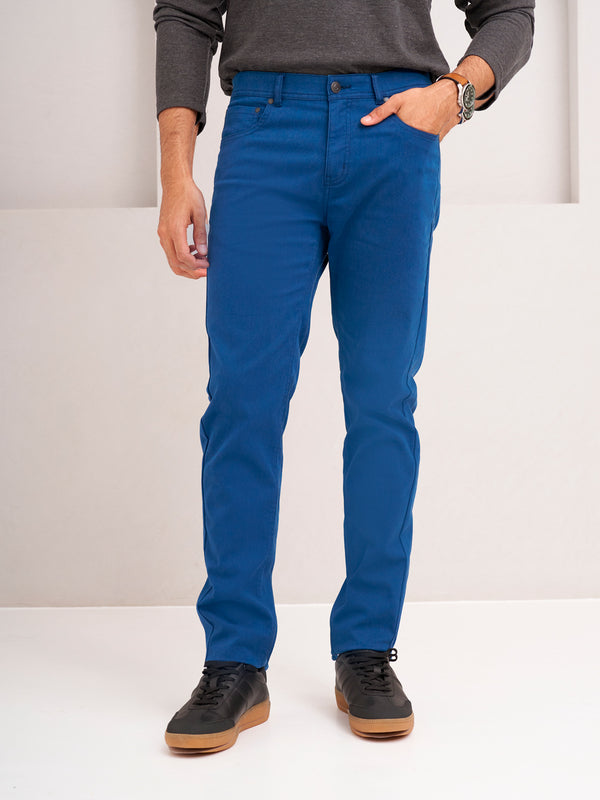 front view of imperial blue jeanos by pant project featuring classic fit