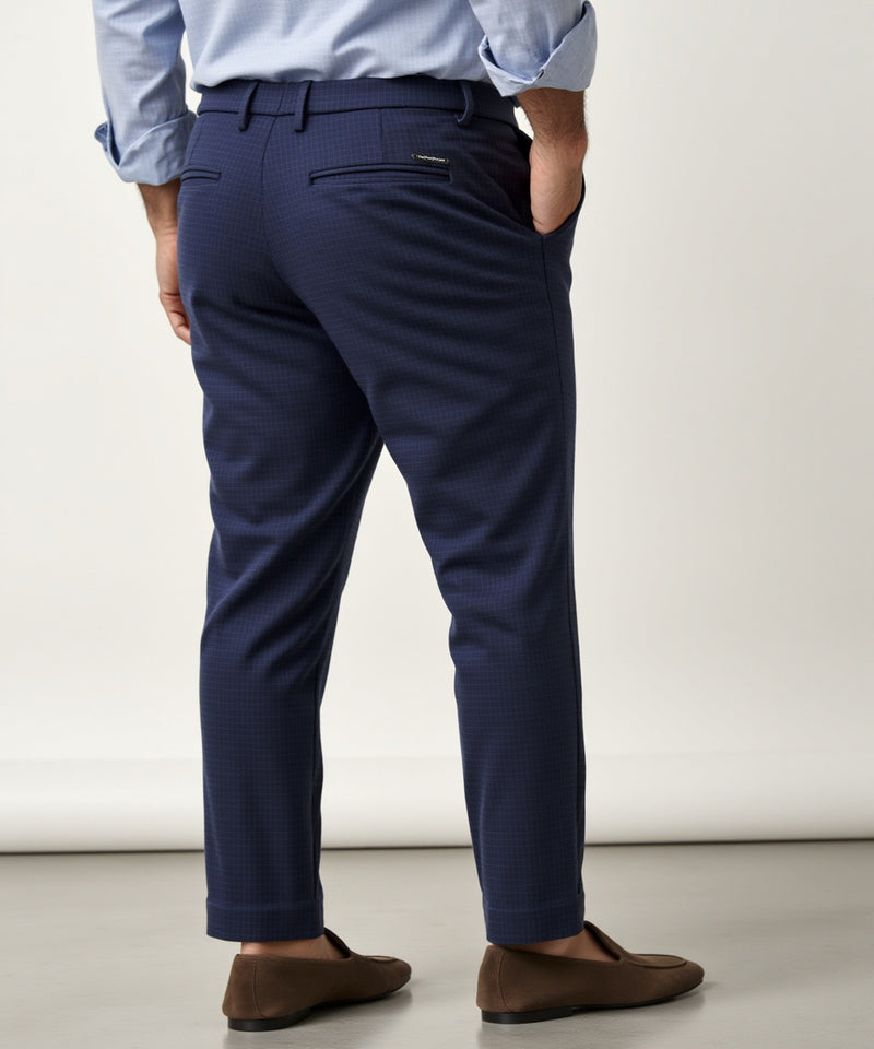 Navy Blue Checks Plus Size Power-Stretch Pants