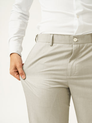 Elara Cream Melange Stretch Formal Pants