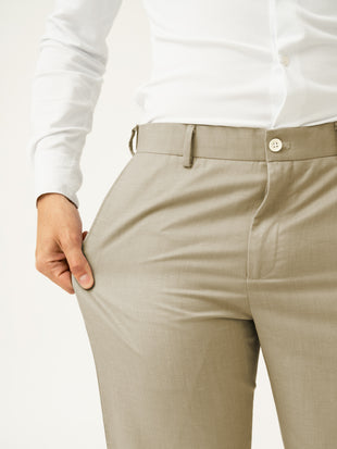 Flanor Beige Melange Stretch Formal Pants