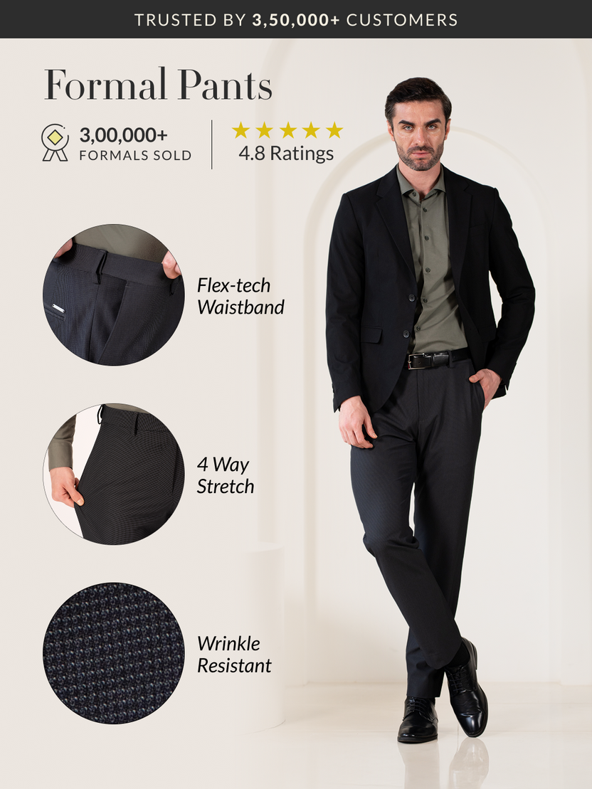 Micro Check Design Buy Men's Aether Black Micro Checks Relaxed Fit Formal Trousers Online