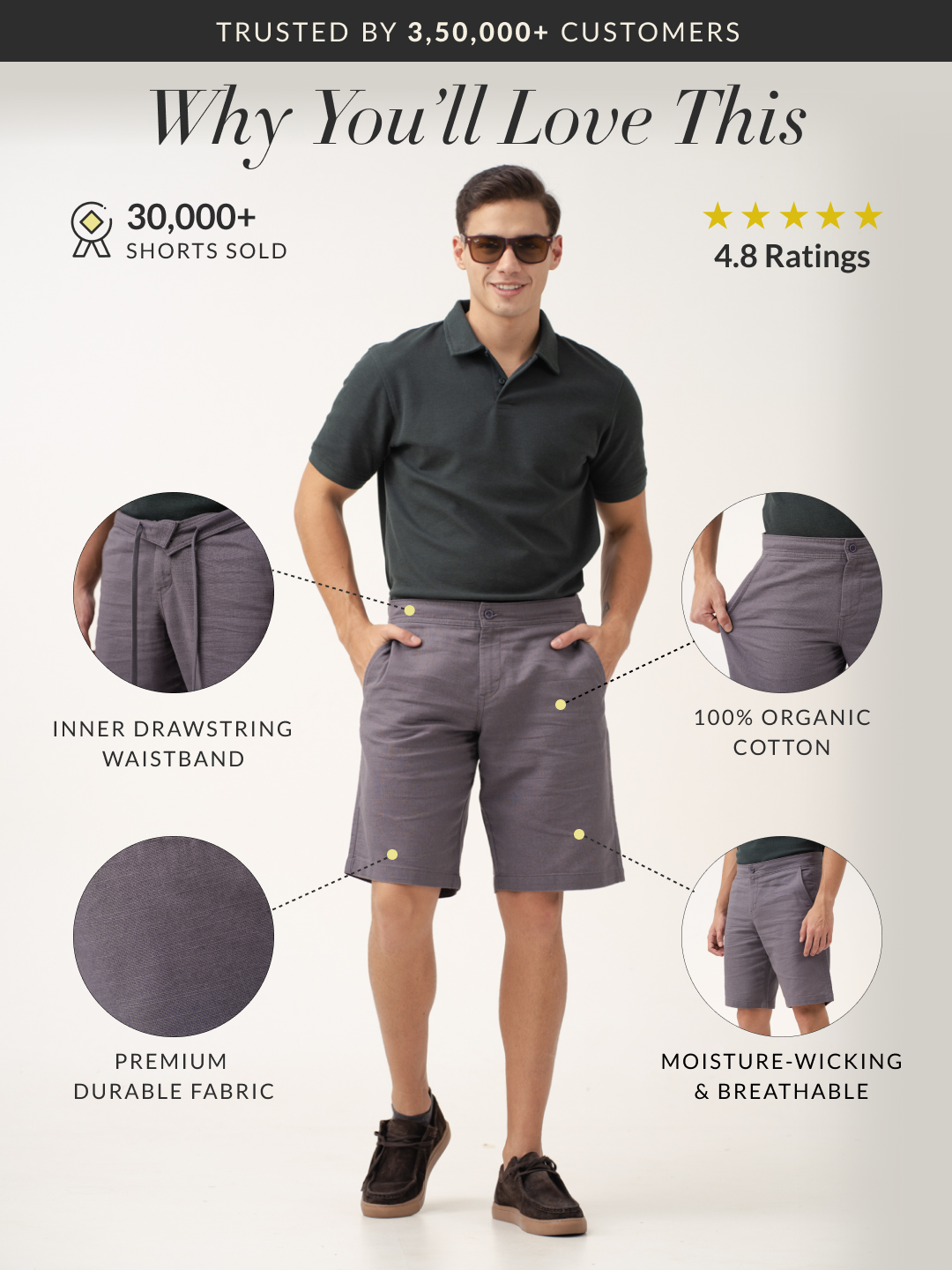 Alibaug Grey All Day Lounge Cotton Shorts