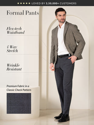 Analyst Grey Checks Relaxed Fit Stretch Formal Pants