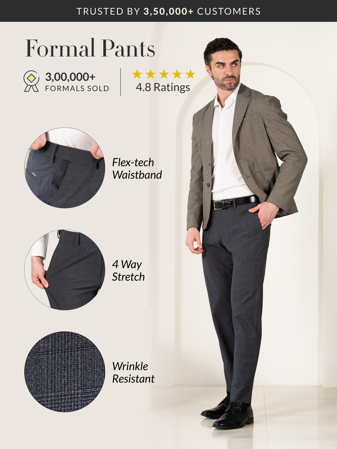 Analyst Grey Checks Relaxed Fit Stretch Formal Pants