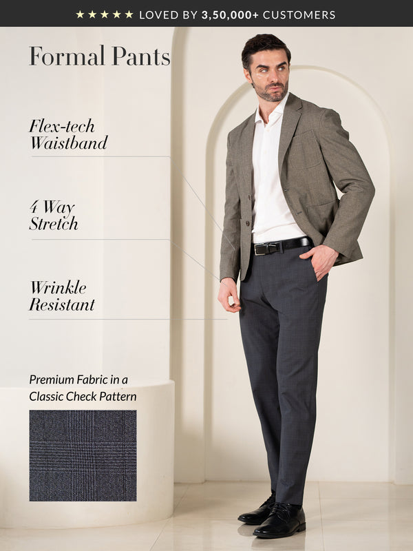 Analyst Grey Checks Relaxed Fit Stretch Formal Pants