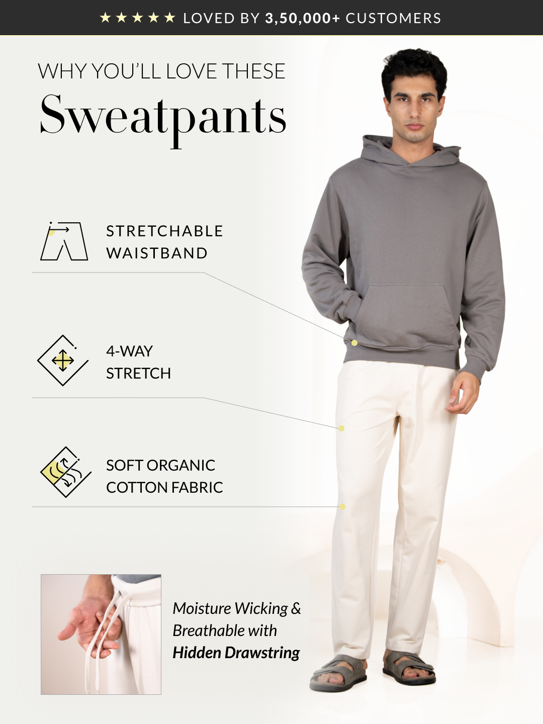Atlas Cream Cotton Sweatpants
