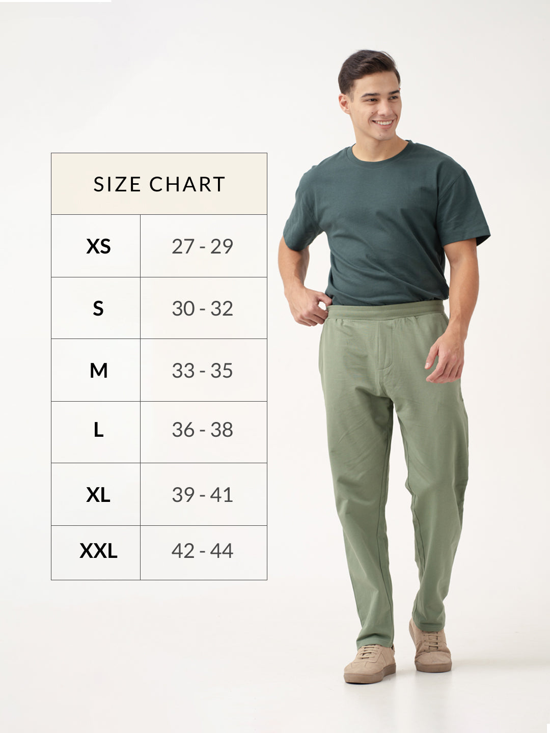 full-body view of backpacker sweatpant pant by pant project with size chart