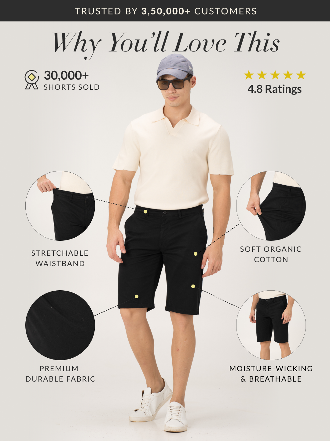 Basquiat Black Stretch Chino Shorts