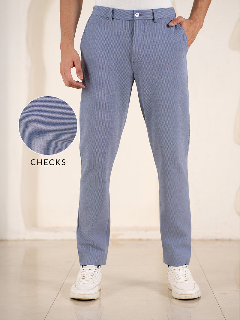 Bassline Blue Houndstooth Slim Fit Power Stretch Pants