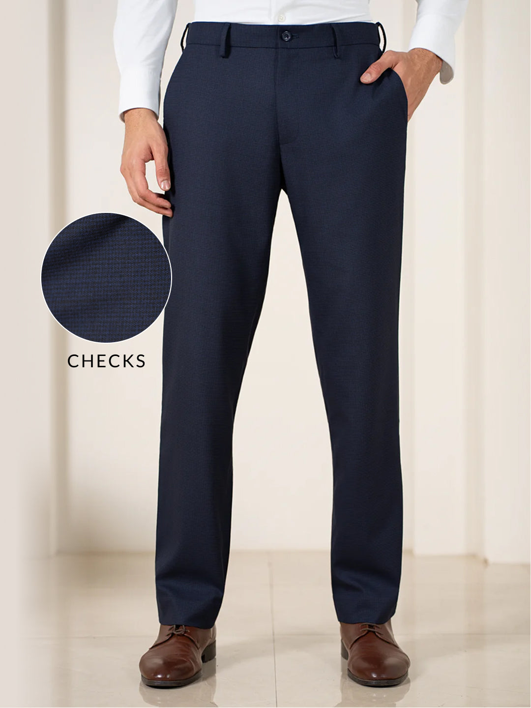 Bernard Navy Houndstooth Relaxed Fit Stretch Formal Pants